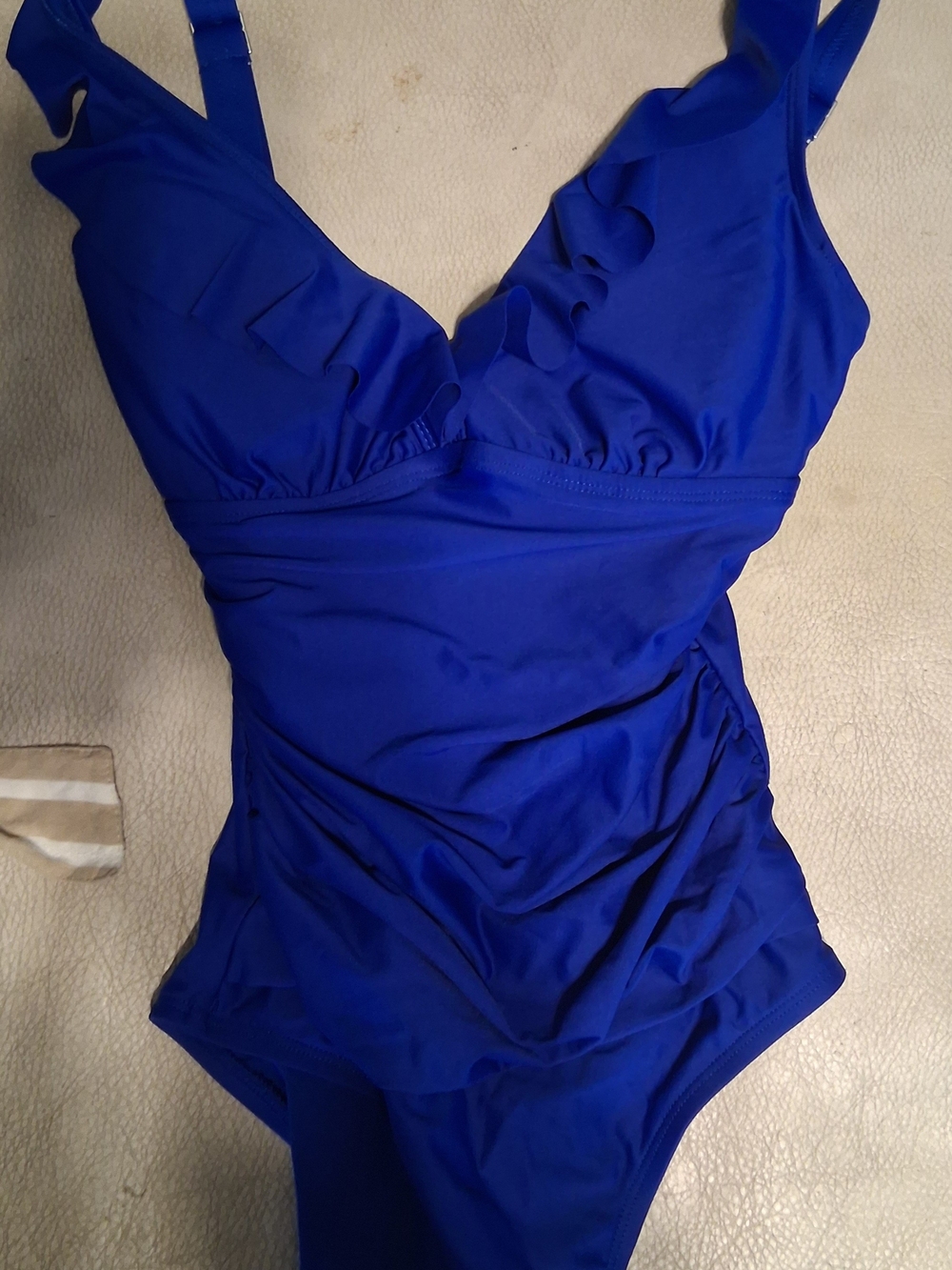 DKNY Royal Blue Ruffle One-Piece Swimsuit